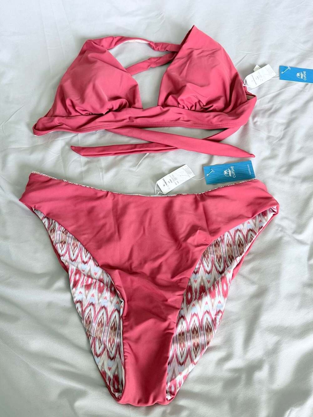 CUPSHE Women's Bikini Set High Waisted Tummy Control Bathing Suit Crisscross Bac